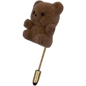 Vintage Brown Flocked Teddy Bear Stick Lapel Hat Pin Collectible